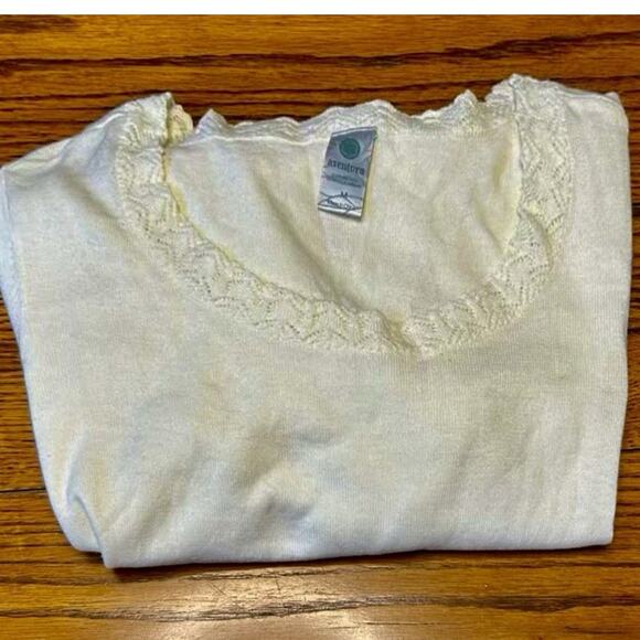Aventura Lightweight Knit Top Sz M Ivory Cream Crochet Neck & Wrist Detail NEW - Picture 5 of 9